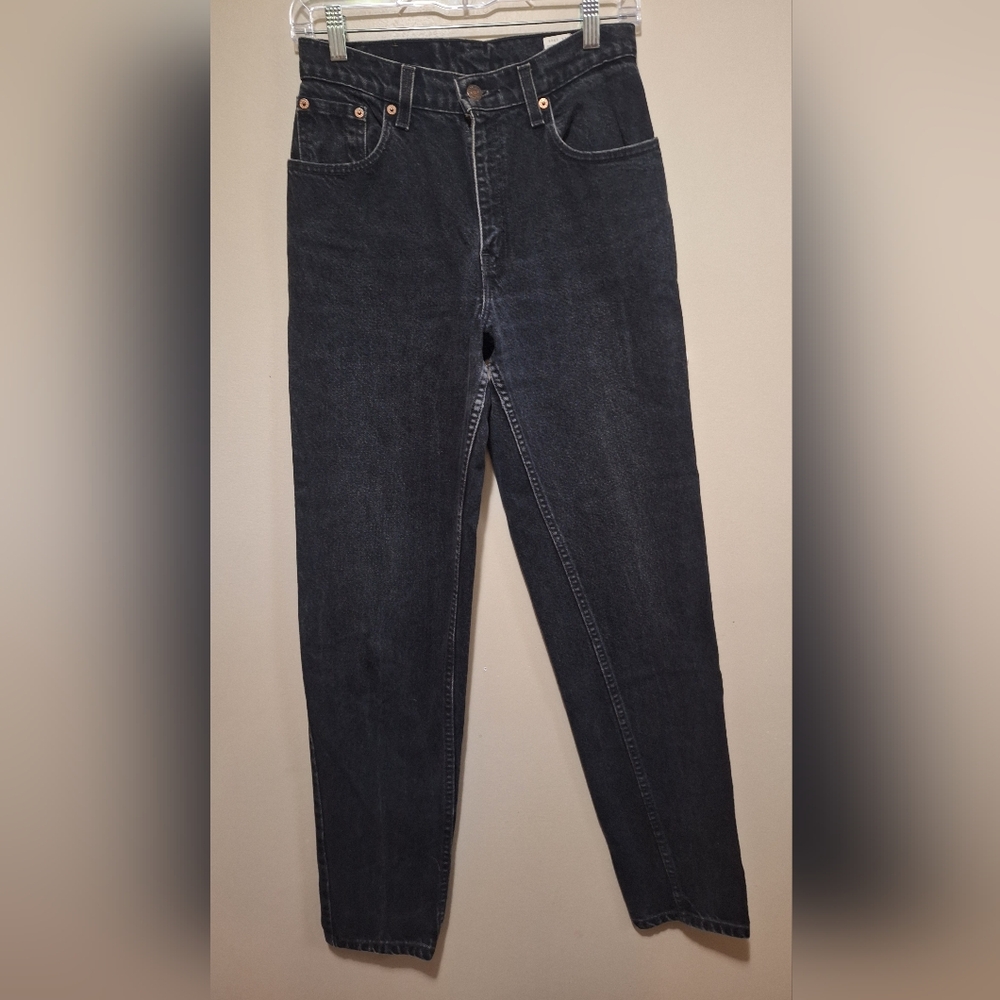 Vintage Junior's Size 7 Long Levi Strauss Black Denim Straight Jeans